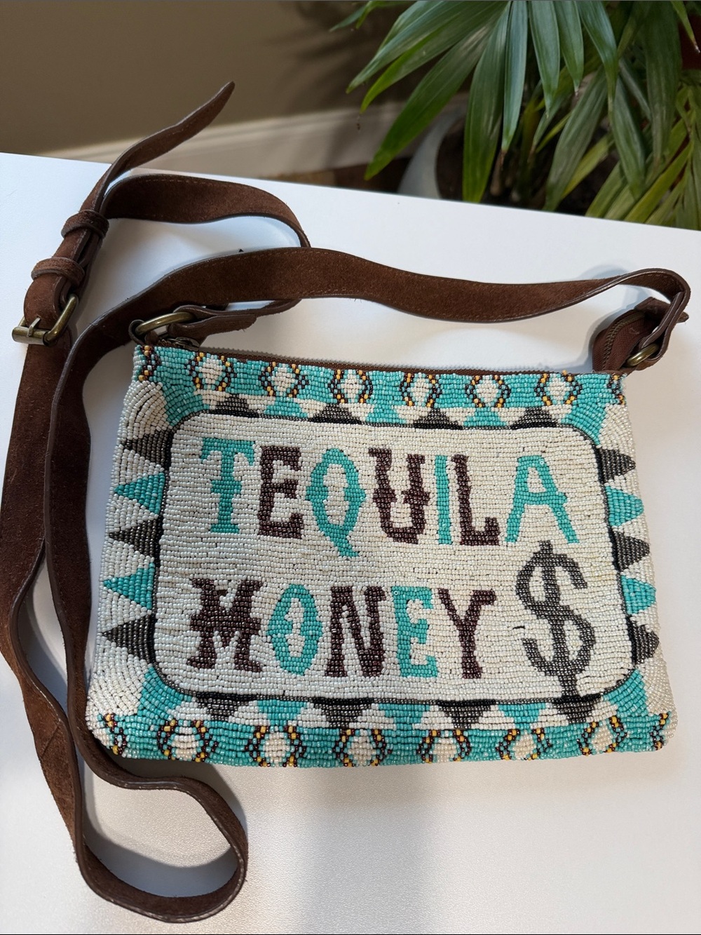 Idyllwind Turquoise and Brown Beaded 'Tequila Money' Crossbody
